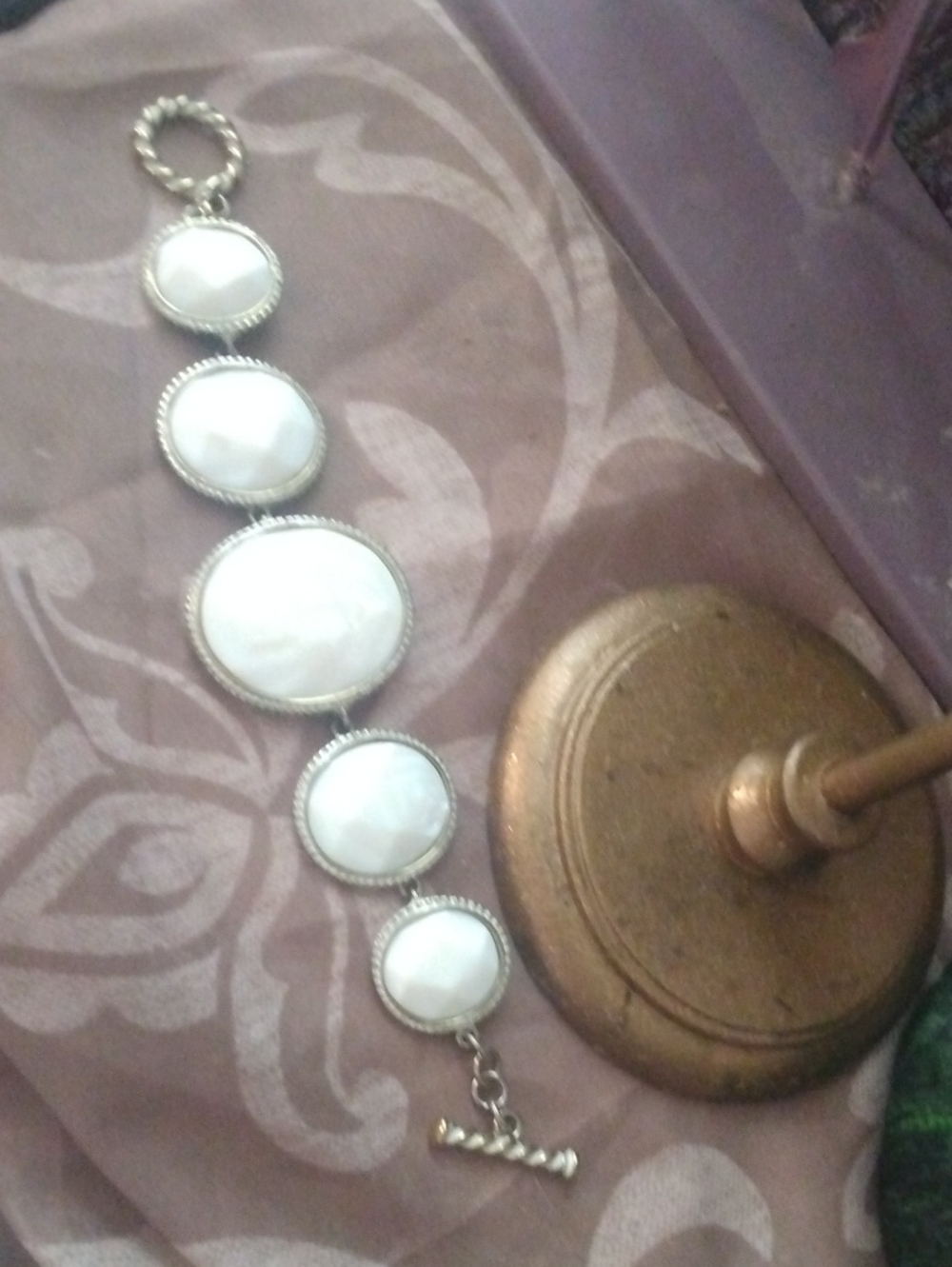 White Stone Gold Tone Link Bracelet - Vintage Size7